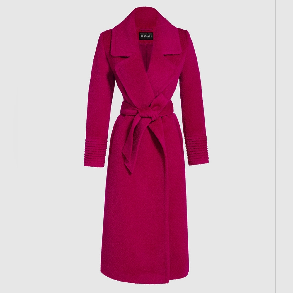 Sentaler Bouclé Alpaca Long Notched Collar Wrap Coat Medium